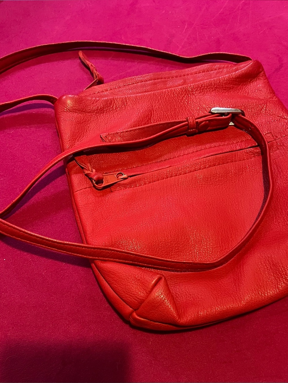 1990s TONI Red Genuine Leather Crossbody Bag, 90s-Style Small Purse